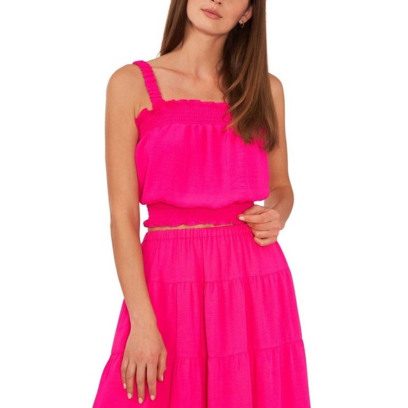 Riley & Rae Cropped Smocked Tank Top Bright Rose Pink Barbie Size XL - Picture 1 of 8